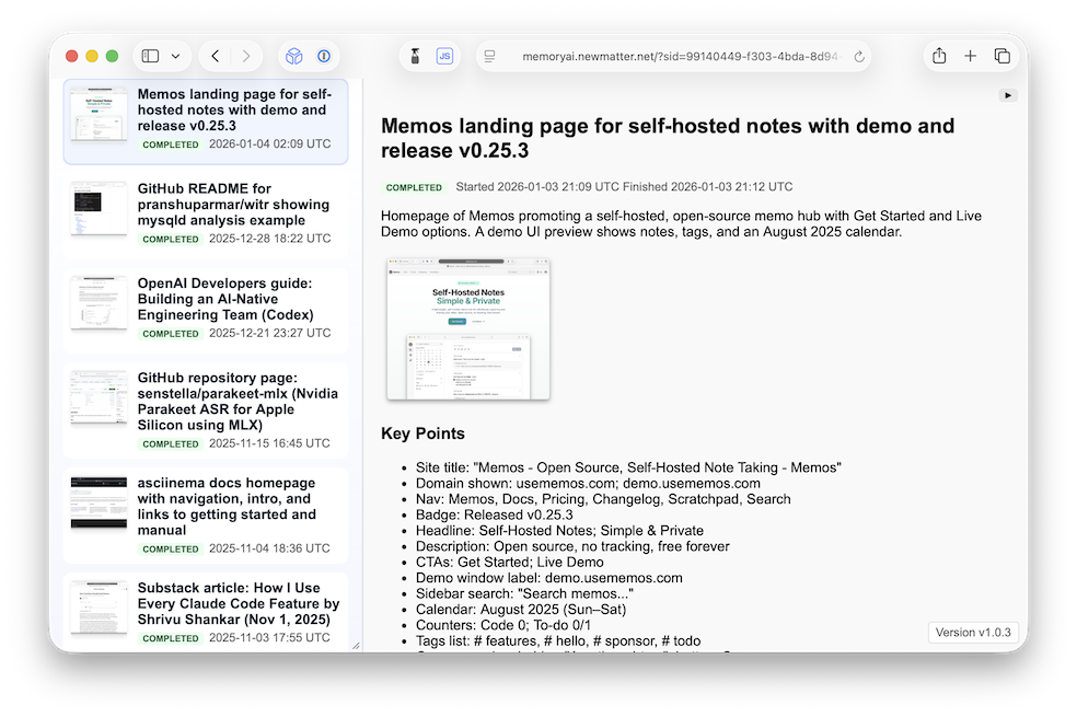 example web app screenshot